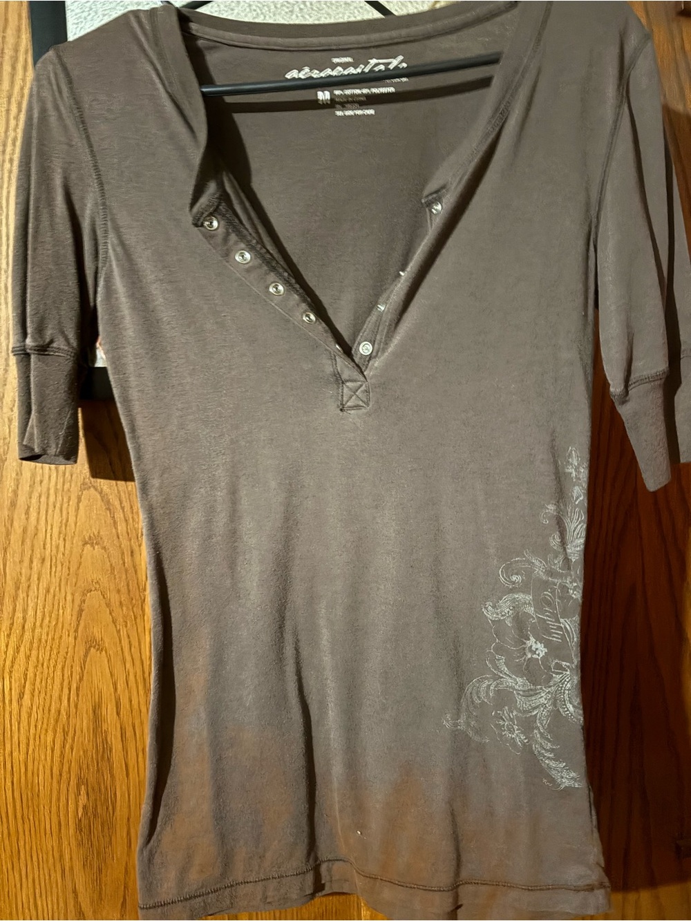 Aeropostale Brown Crewneck Tee with Subtle Script Logo